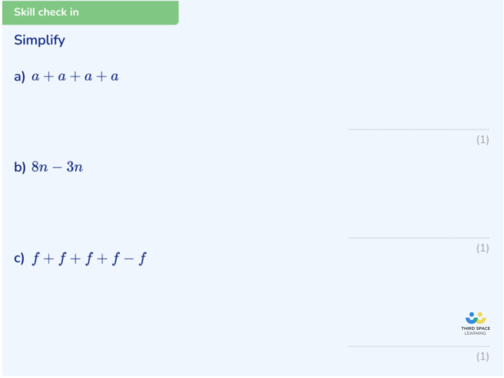 Diagnostic skill check in question for GCSE grade 4