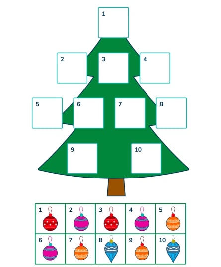 Christmas tree decoration counting maths activity