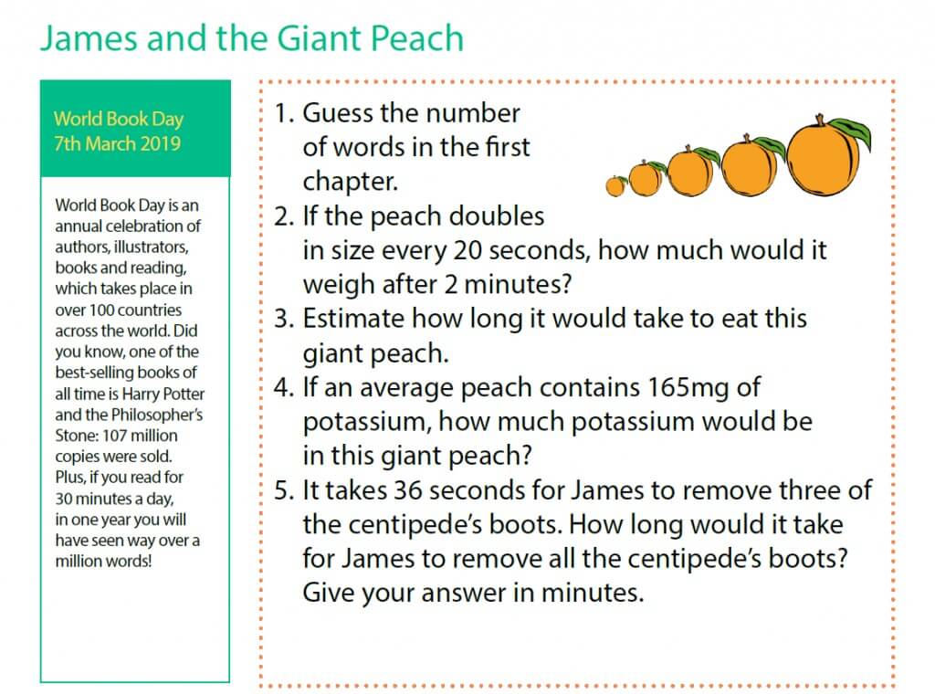World Book Day Maths Activity 1 - James and the Giant Peach