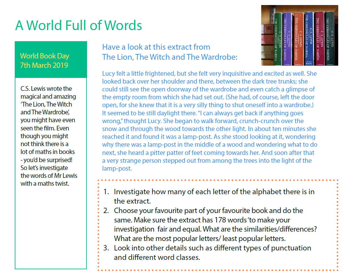 World Book Day Maths Activity 2 - A World Full Of Words