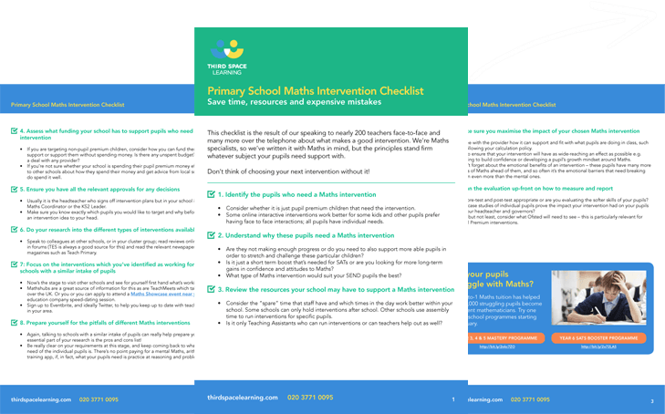 Primary School Maths Intervention Checklist