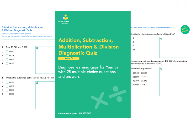 Addition, Subtraction, Multiplication & Division Diagnostic Quiz