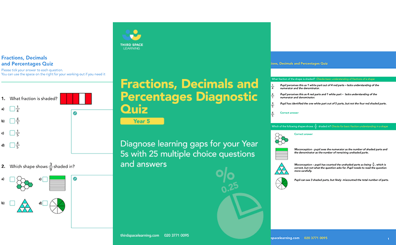 [Free] Year 5 Fractions, Decimals & Percentages Diagnostic Quiz - Third