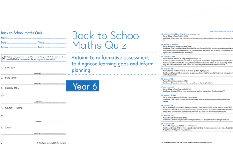 [FREE] Back to School Maths Quiz - Diagnostic - Year 6