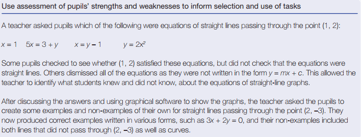 An example of using tasks based on your knowledge of pupils’ strengths and weaknesses, taken from the EEF Maths Report ‘Improving Mathematics In Key Stages Two and Three’
