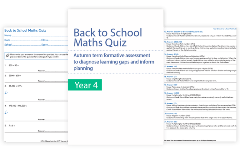 [FREE] Back To School Maths Quiz Year 4 (Diagnostic)
