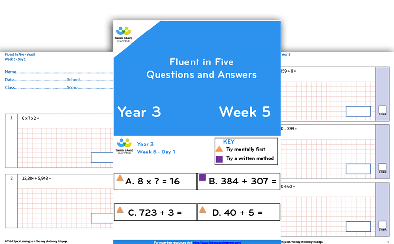 An example resource on the Third Space Learning Maths Hub: daily arithmetic practice for Year 3