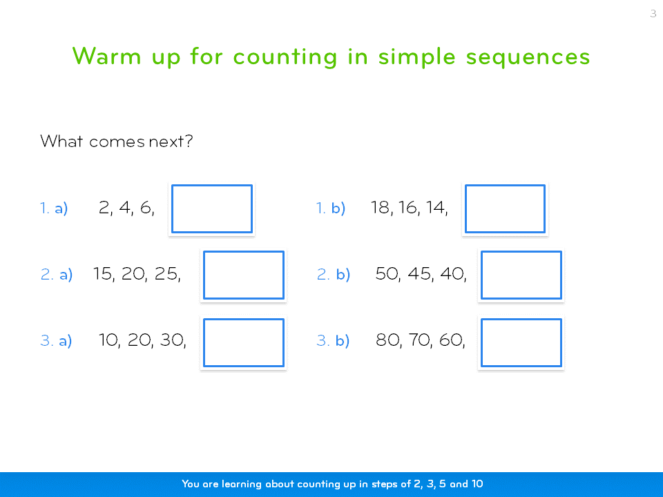 Lesson slide warm up for counting in sequences