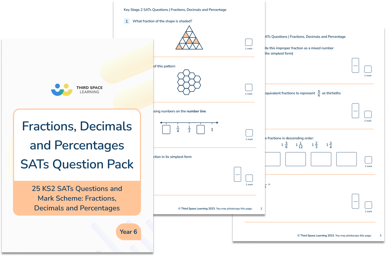 Fractions, Decimals and Percentages Year 6 SATs Questions Pack