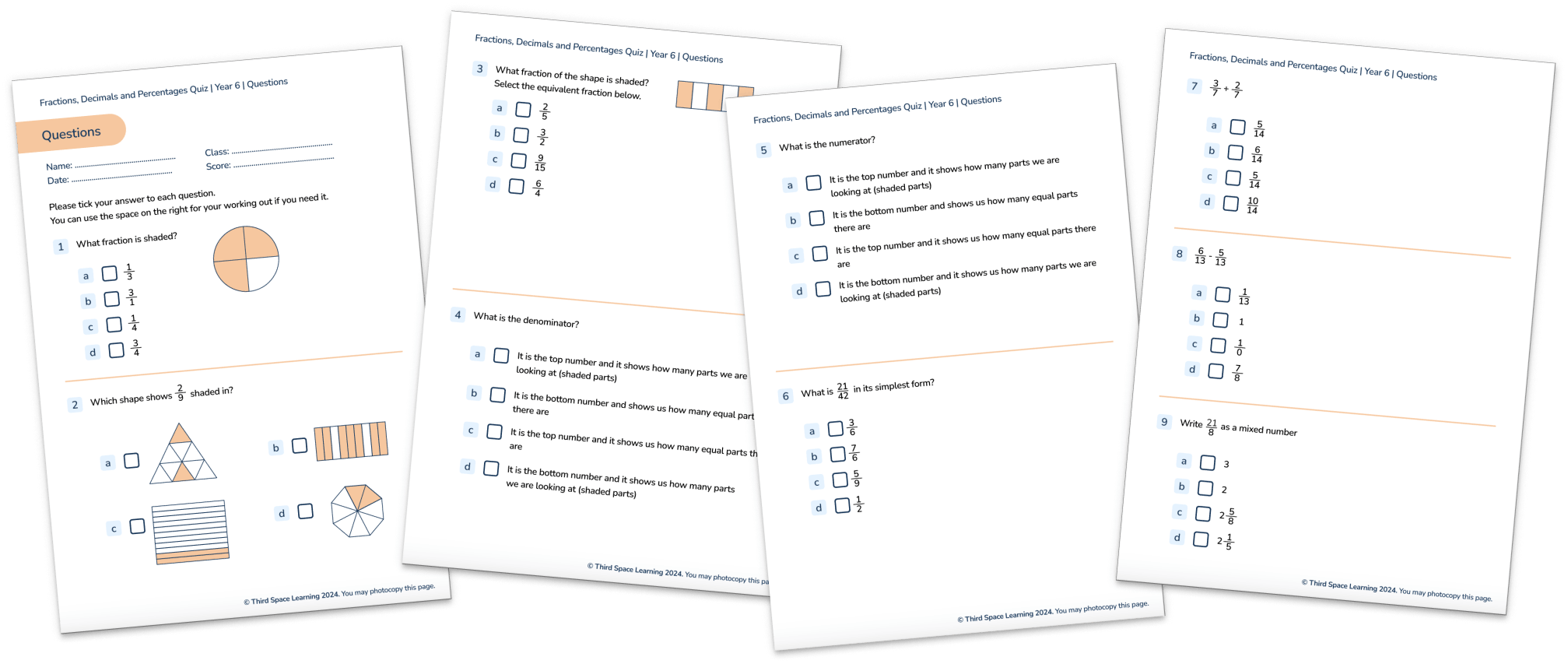 Fractions, Decimals & Percentages Diagnostic Quiz