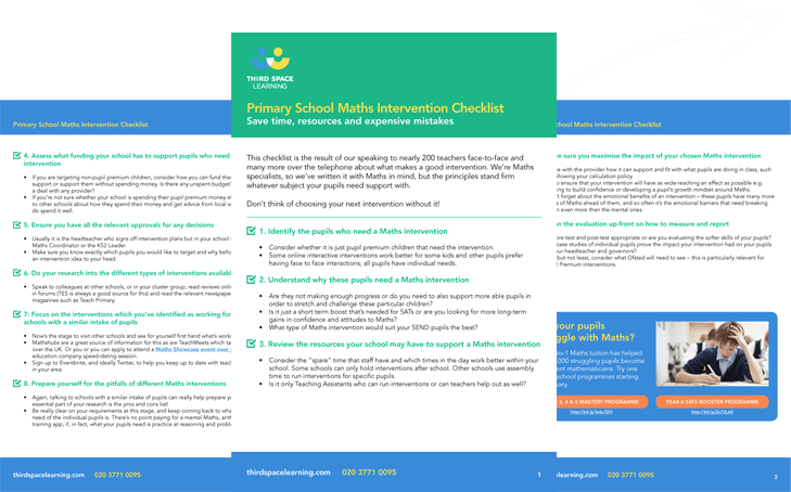 [FREE] Primary School Maths Intervention Checklist