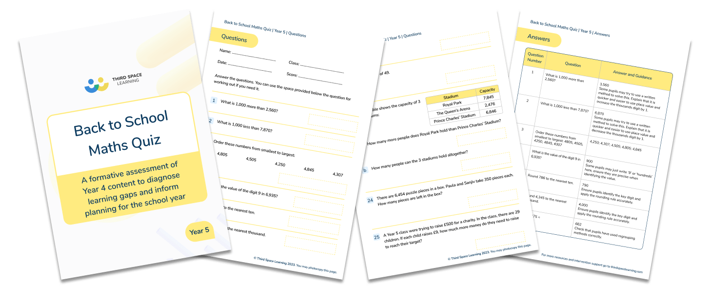 Year 5 Back To School Maths Quiz (Diagnostic)