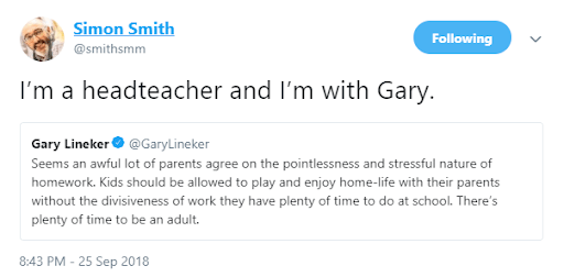 Simon Smith (Headteacher)'s Tweet On The Homework Debate