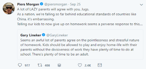 Piers Morgan had more to say on the homework debate