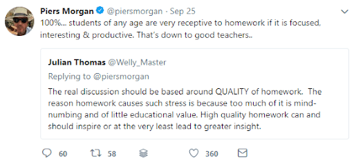 Piers Morgan had strong opinions on the homework debate