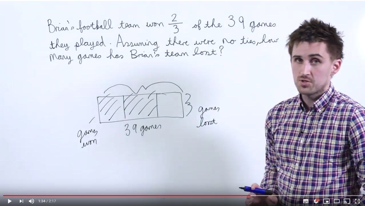 Bar model example being used in a Maths Hub video