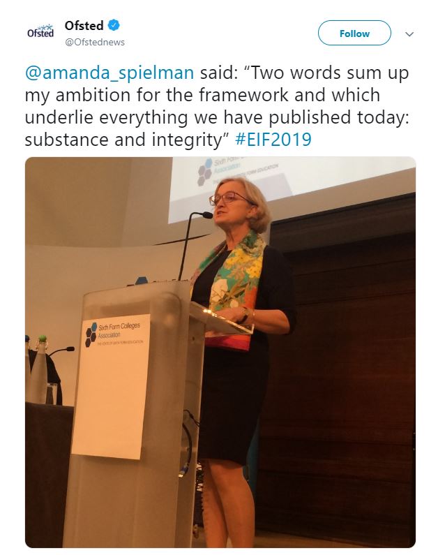 Amanda Spielman giving the ofsted announcement