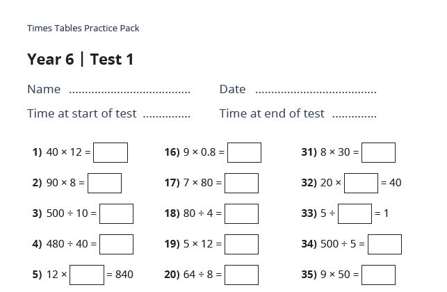Free SATs Downloads Times Tables Practice Resource For Year 6