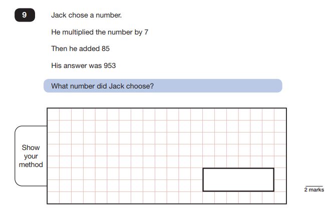 Question 9 in Maths SATs Reasoning paper 2