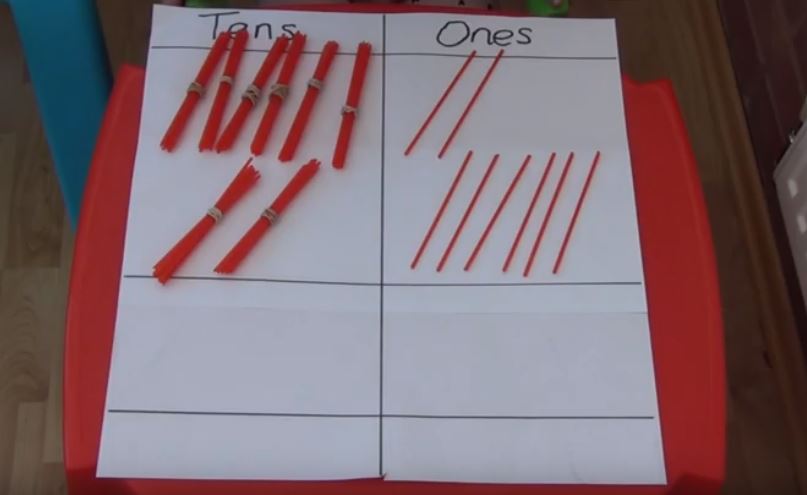 Lollipop sticks used to shows 10's and 1's