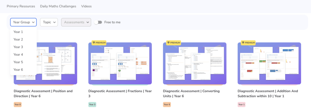 Maths Hub filter options 