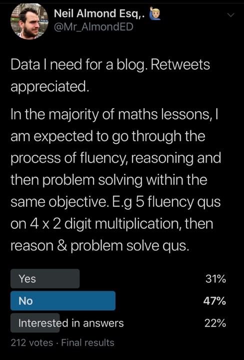 twitter poll regarding teaching of problem solving techniques in primary school