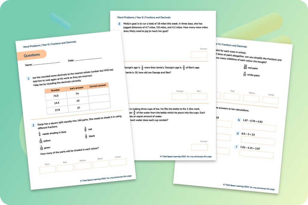 Word problems, Year 6 - Fractions 