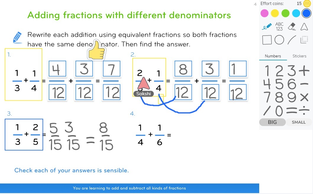 example fractions question from Matr online lesson for year 7 maths