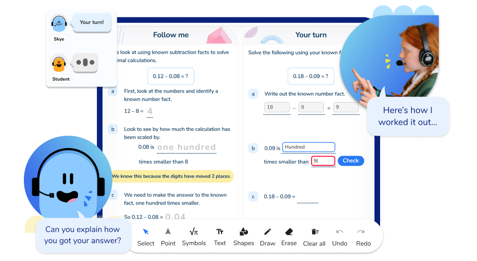 Primary school tutoring with AI tutor, Skye. 