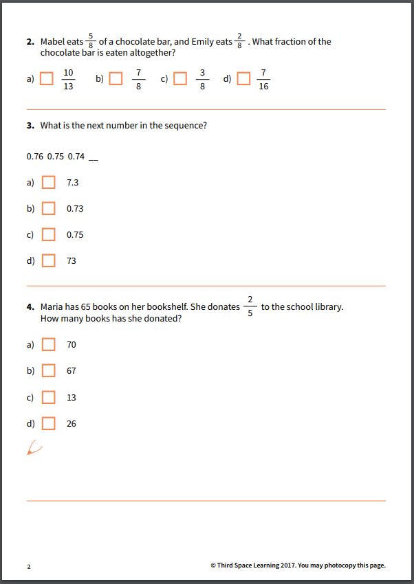 third space learning diagnostic quiz example