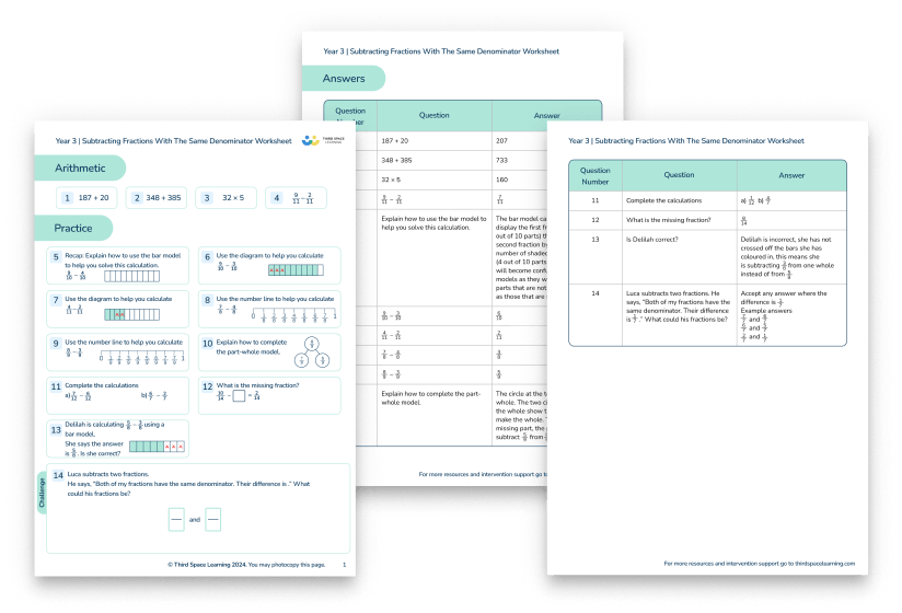 year 3 maths worksheet fractions