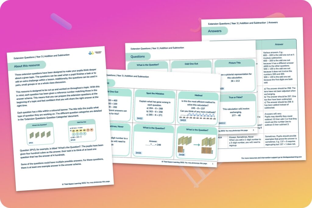 Addition and subtraction extension questions Third Space Learning