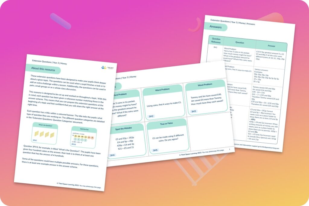 Third Space Learning money extension questions