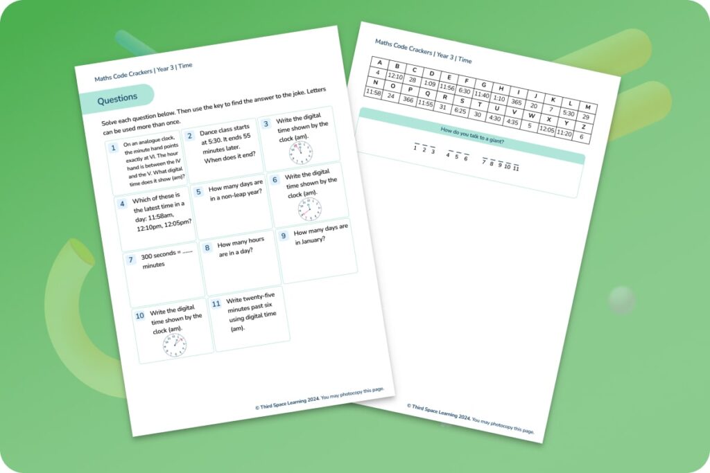 Time worksheet for Year 3
