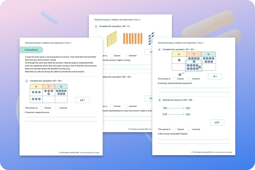 Third Space Learning addition and subtraction worked examples