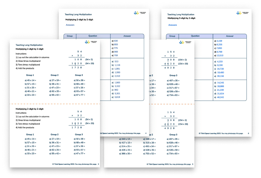 Long multiplication worksheet.