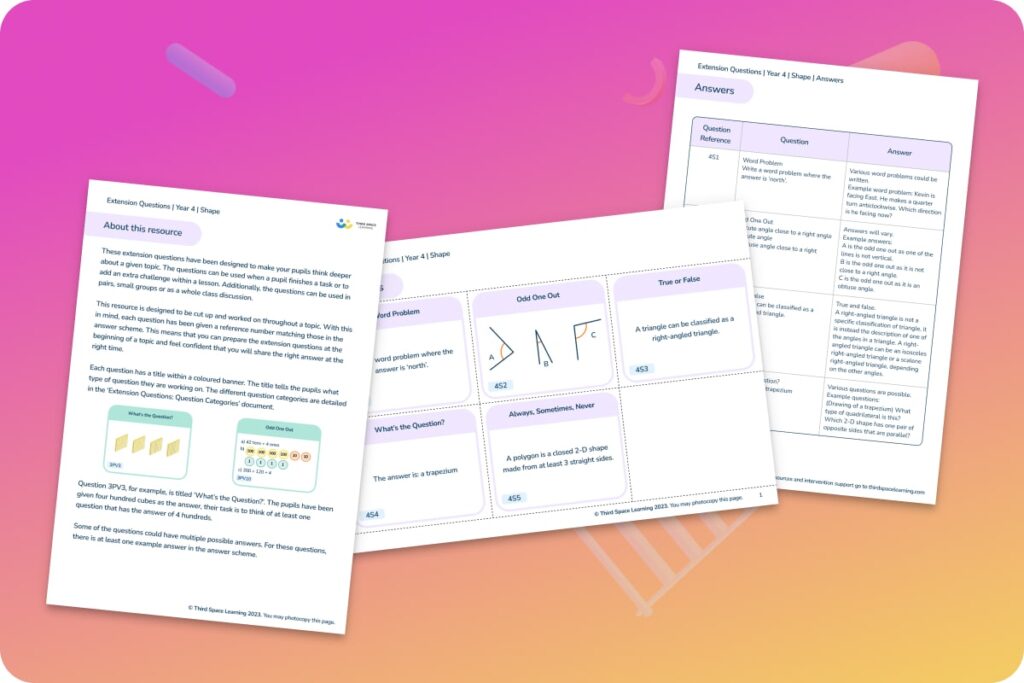 Shape extension questions Year 4 worksheet