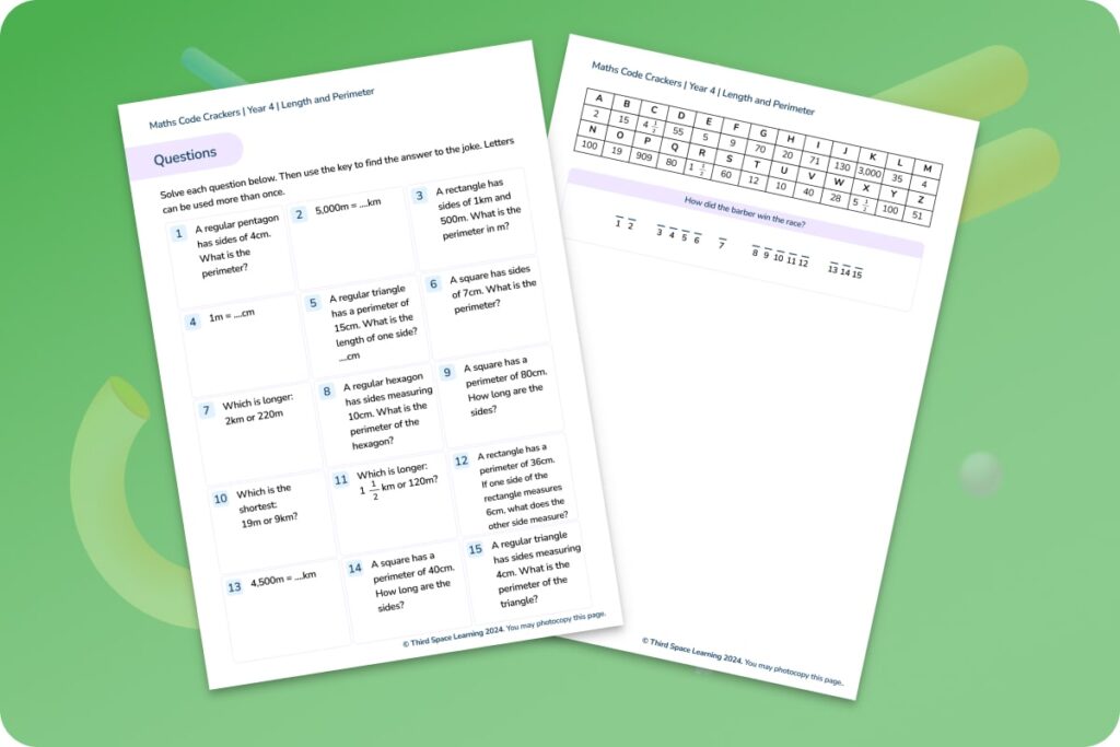 Measurement code crackers Year 4 worksheet