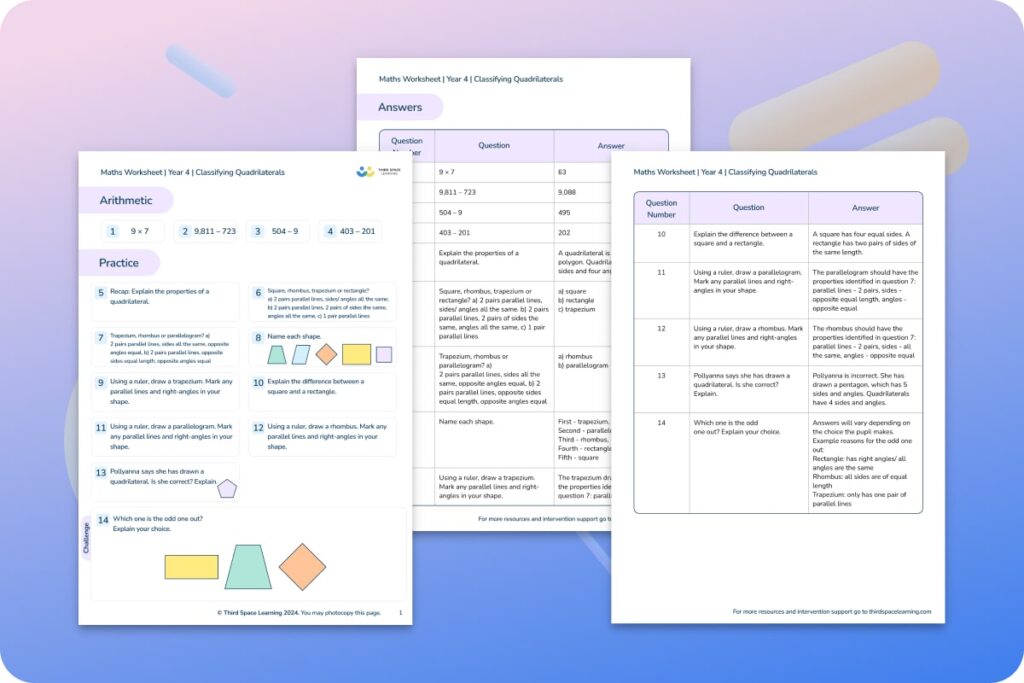 Free Year 4 maths worksheets on geometry