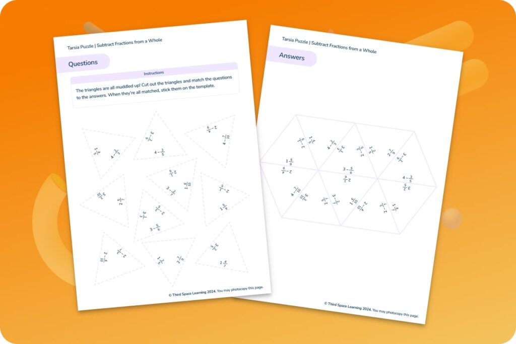Fractions tarsia puzzles Year 4 worksheet