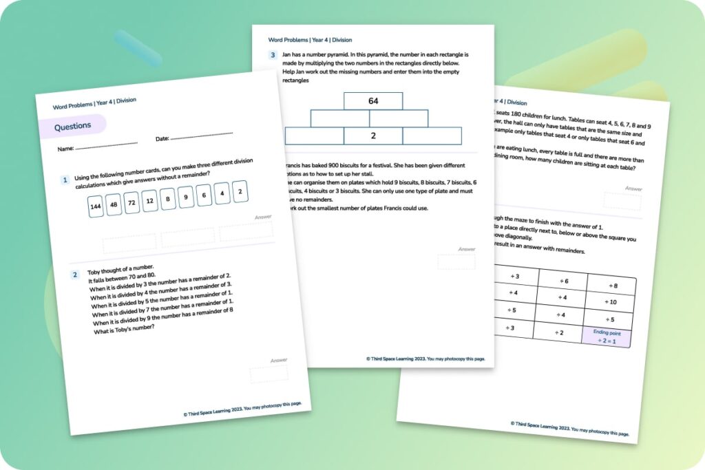 Multiplication and division word problems Year 4 worksheet
