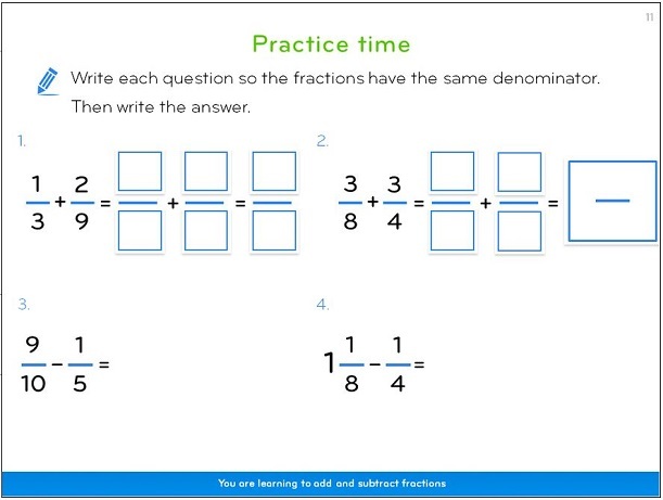 deliberate practice adding fractions example
