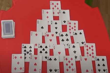 A pyramid of cards.