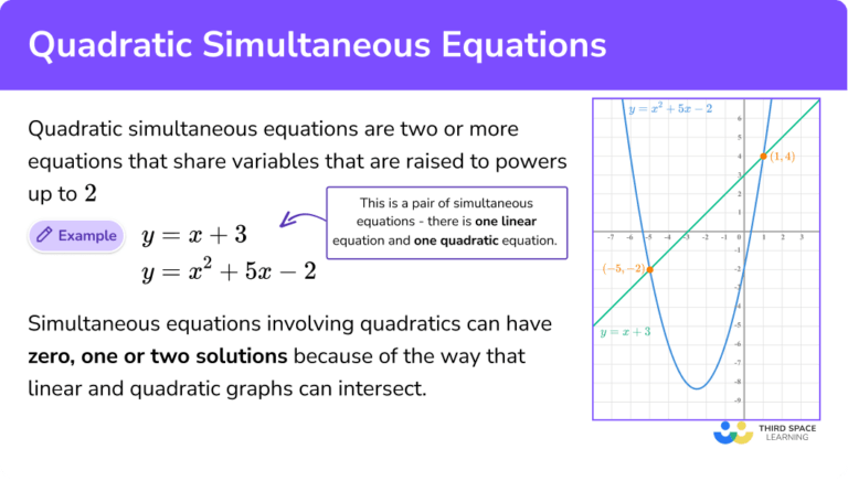 Quadratic Simultaneous Equations - Steps, Examples, Worksheet