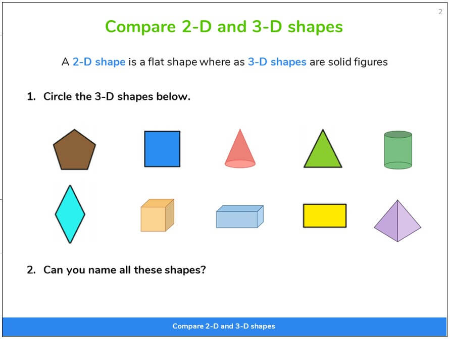 what are the properties of 2d and 3d shapes