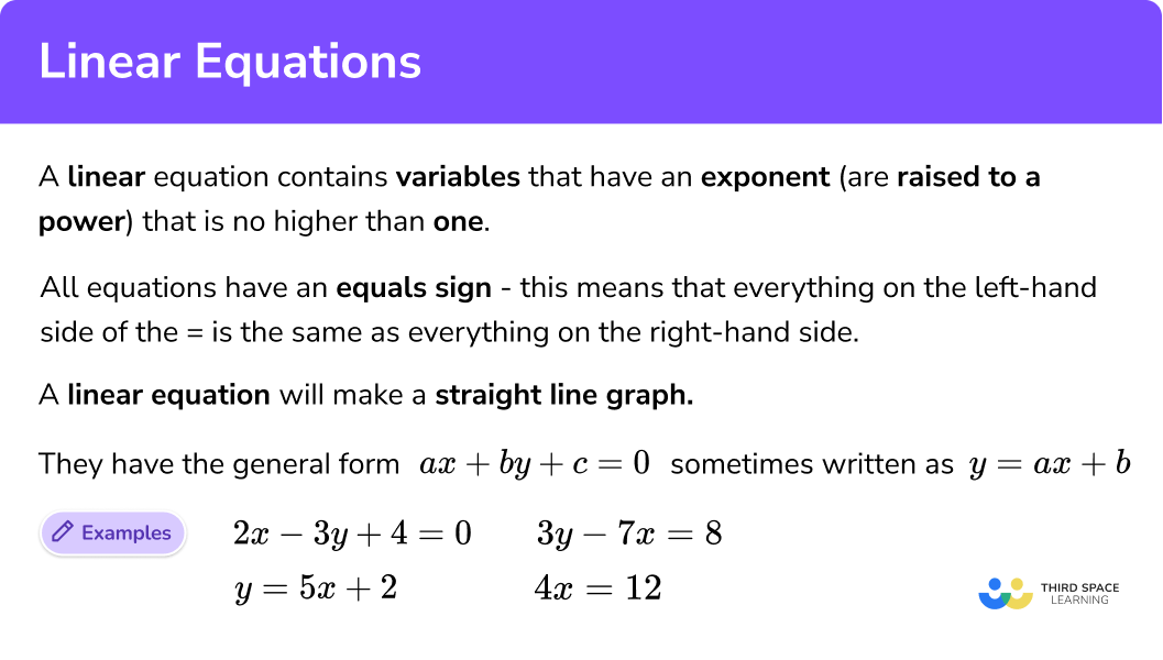 Linear Equations GCSE Maths Steps Examples Worksheet