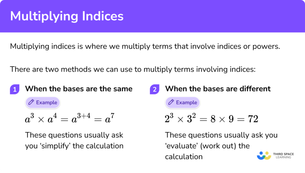 Multiplying Indices GCSE Maths Steps, Examples & Worksheet