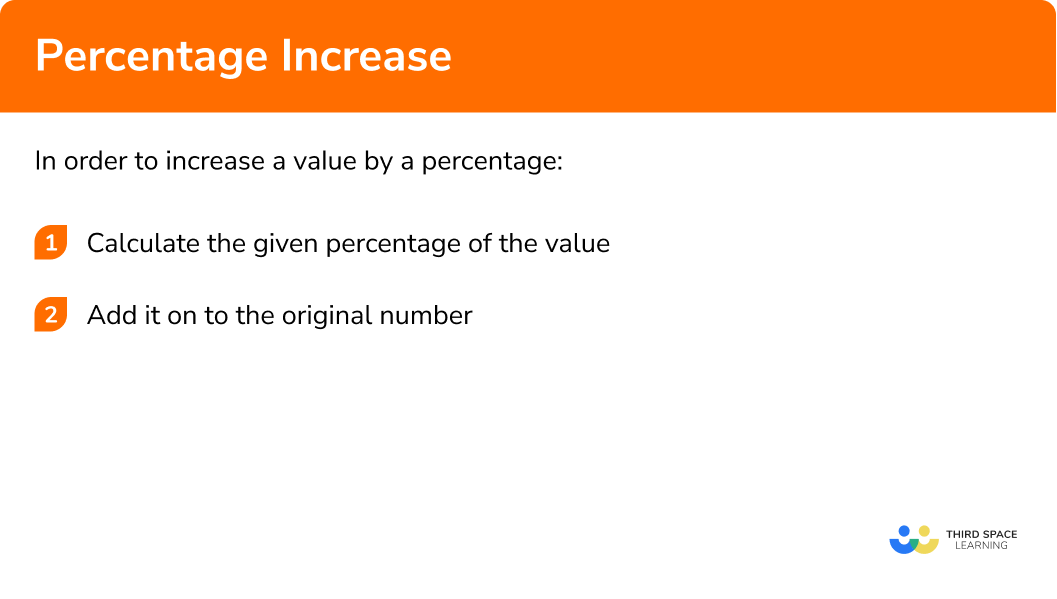 What are the 2 steps to increase a value by a percentage?