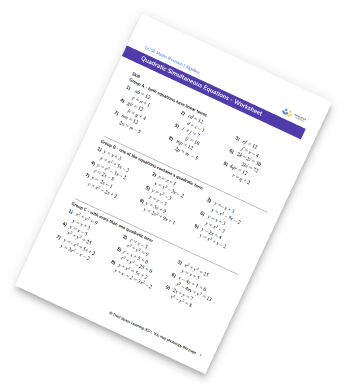 Quadratic Simultaneous Equations Worksheet