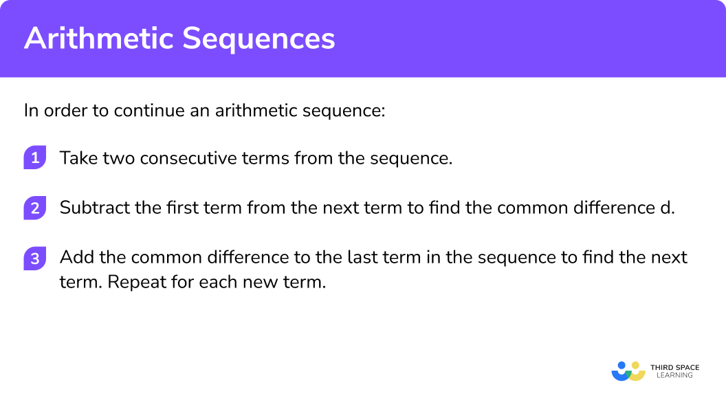 Explain how to continue an arithmetic sequences in 3 steps